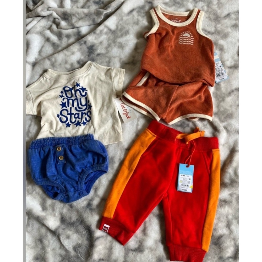 Cat & Jack Baby‎ Boy 5 Pc Bundle 0-3M NWT Shirt Shorts Pants Outfit Lot